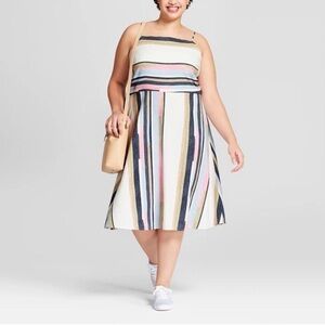 Universal Thread Women Strappy Vertical/Horizontal Stripes Dress Size XXL